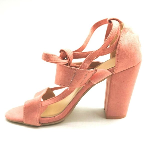 Womans High Heel Pink Ankle Tie‎ Sandal 39 - Picture 2 of 9